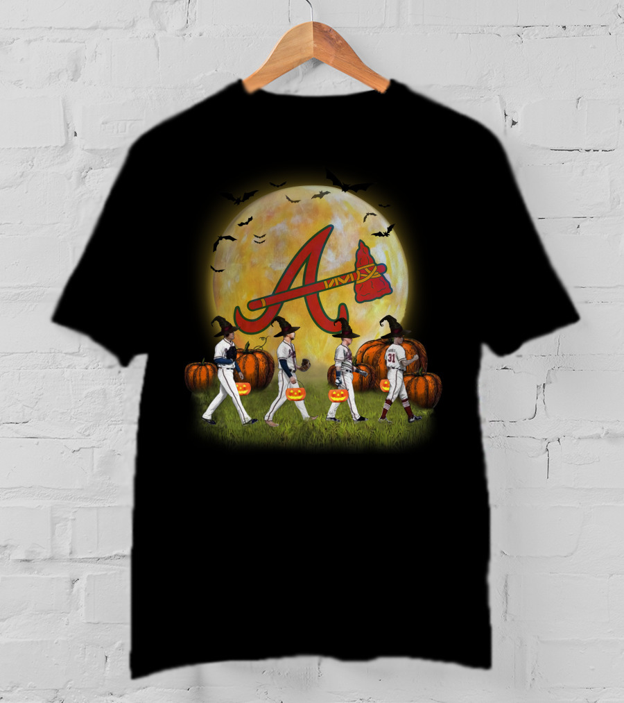 Atlanta Braves Halloween Baseball Pumpkin Moon Bats T-Shirt