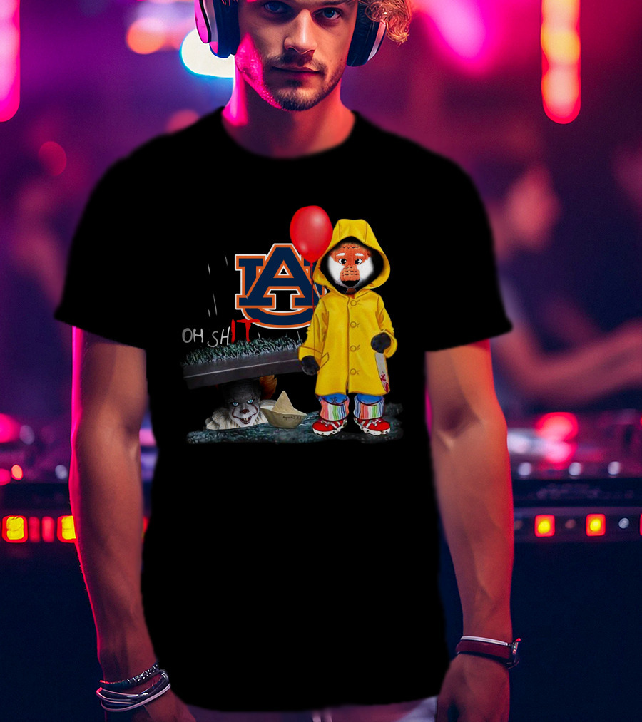 Auburn Tigers IT Parody Pennywise Raincoat Red Balloon Horror Crossover T-Shirt