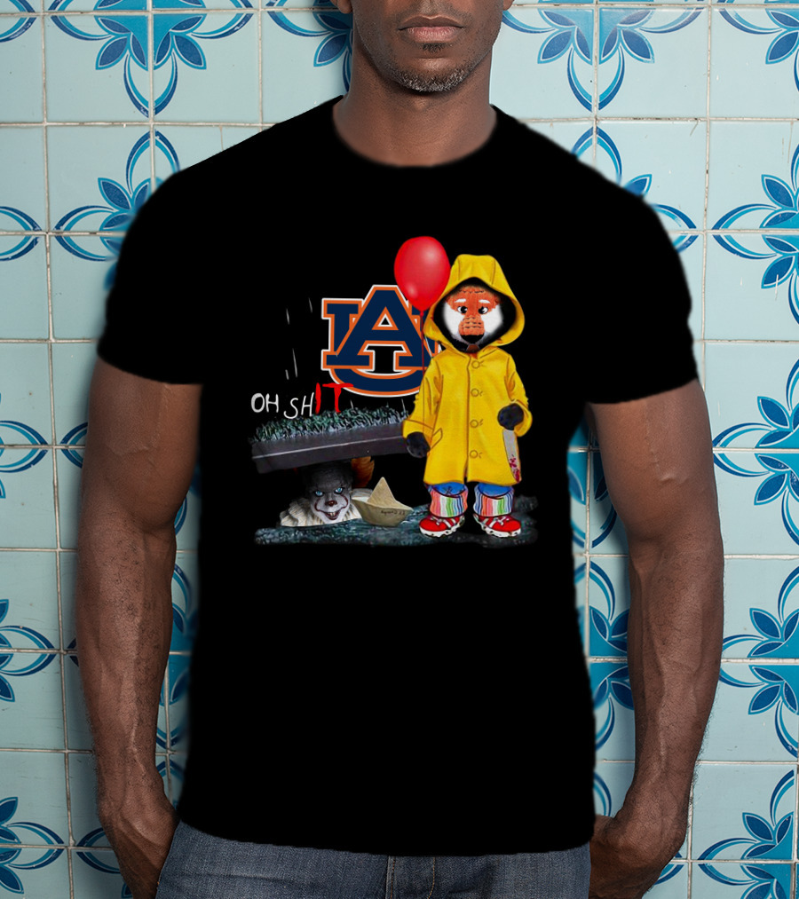 Auburn Tigers IT Parody Pennywise Raincoat Red Balloon Horror Crossover T-Shirt