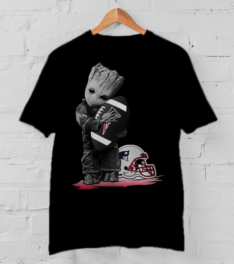 New England Patriots Groot Hugging Football With Team Helmet T-Shirt