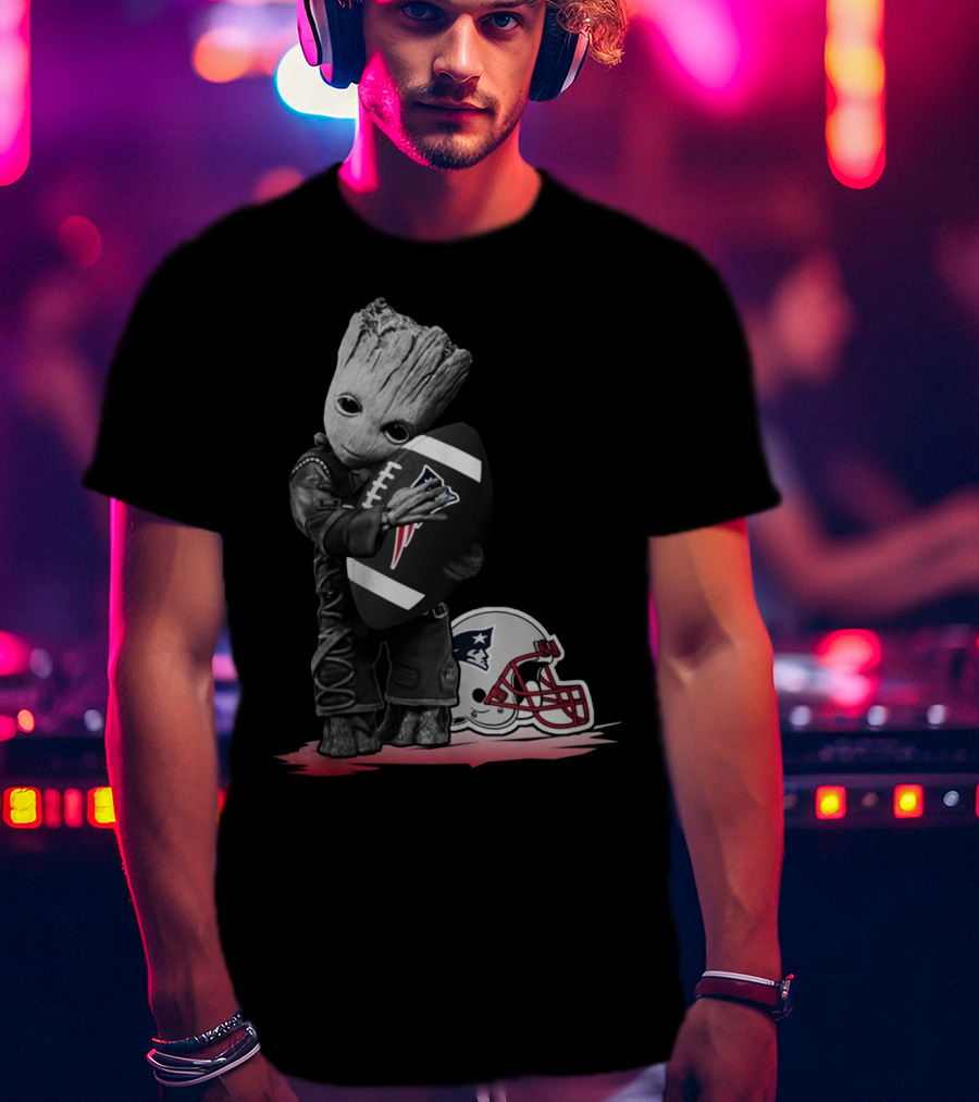 New England Patriots Groot Hugging Football With Team Helmet T-Shirt