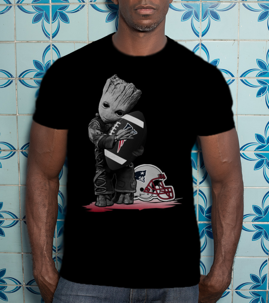New England Patriots Groot Hugging Football With Team Helmet T-Shirt