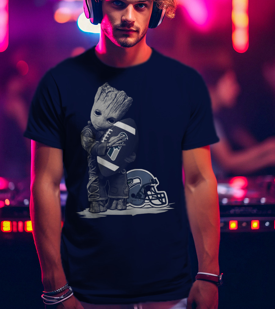 Seattle Seahawks Groot Holding Football With Helmet T-Shirt