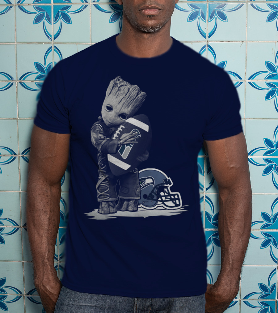 Seattle Seahawks Groot Holding Football With Helmet T-Shirt