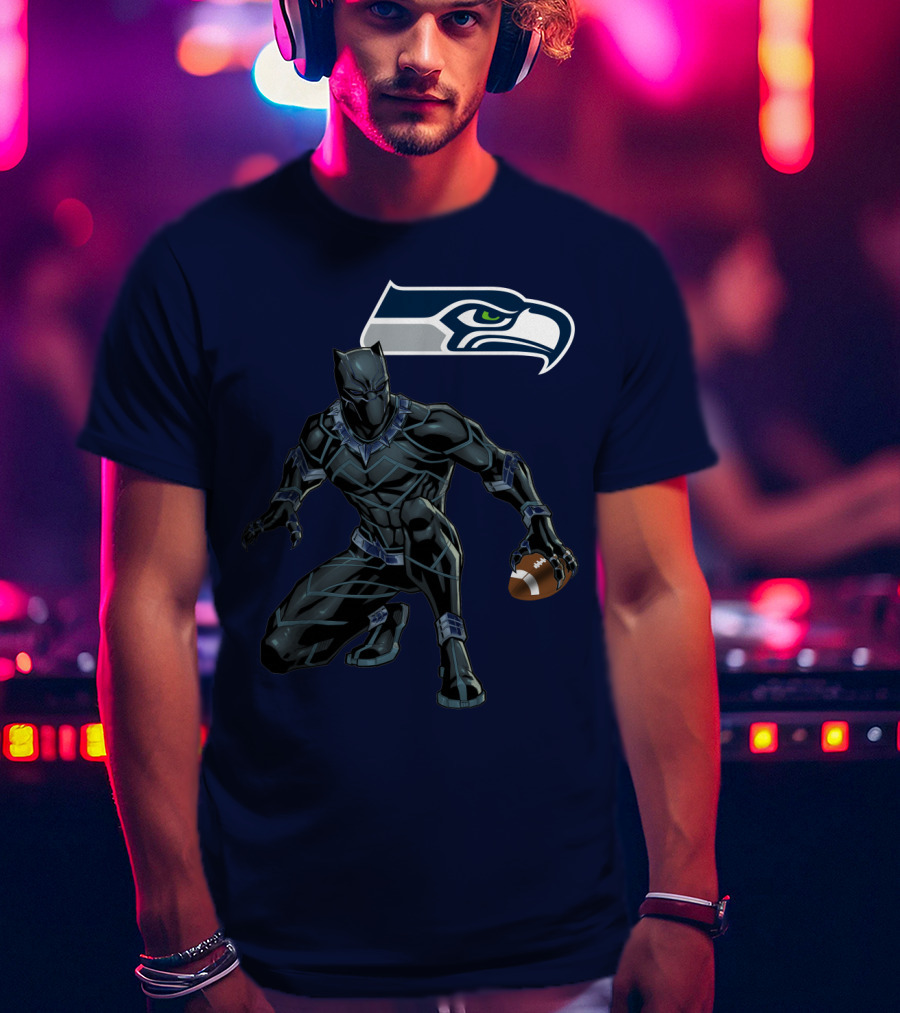 Seattle Seahawks Black Panther Football Character T-Shirt