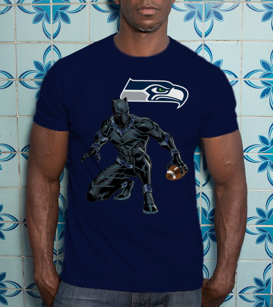 Seattle Seahawks Black Panther Football Character T-Shirt