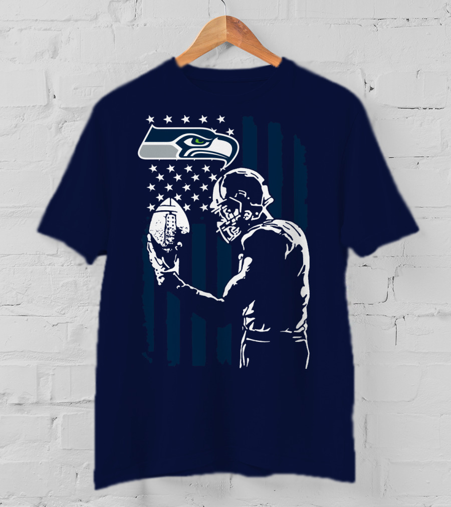 Seattle Seahawks Football Player Stars Stripes Helmet T-Shirt