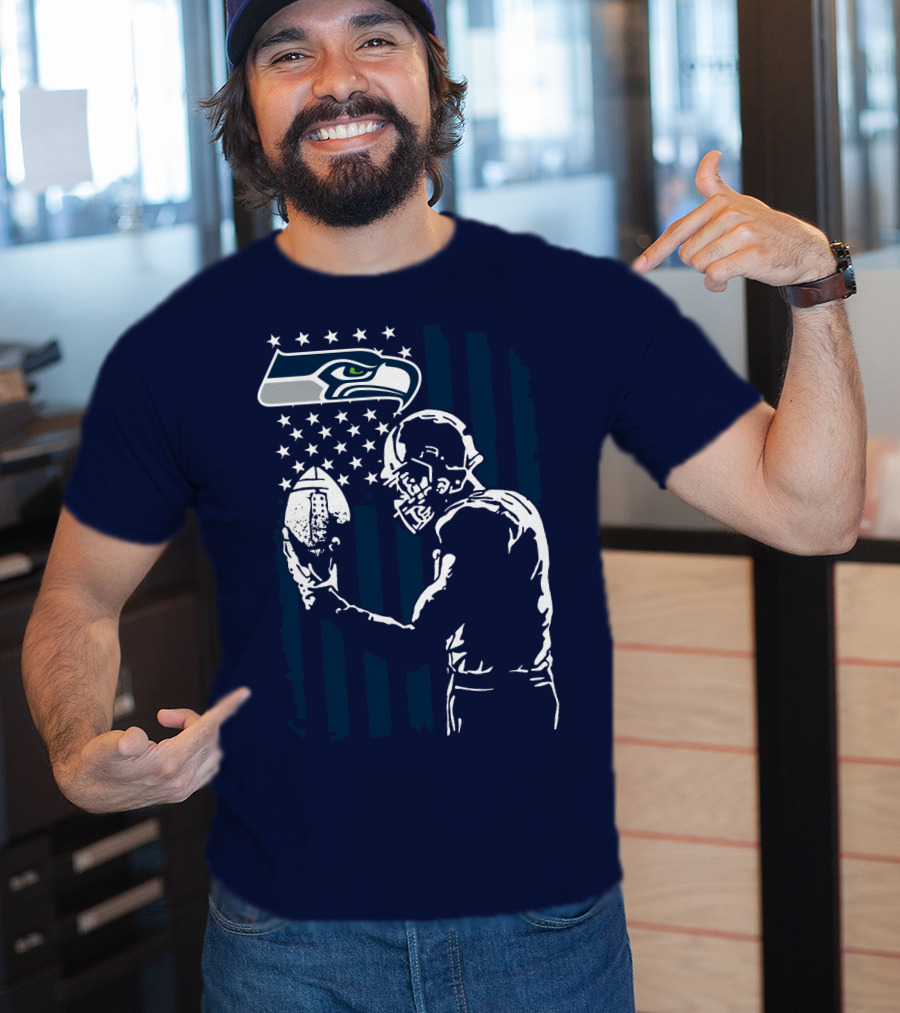 Seattle Seahawks Football Player Stars Stripes Helmet T-Shirt