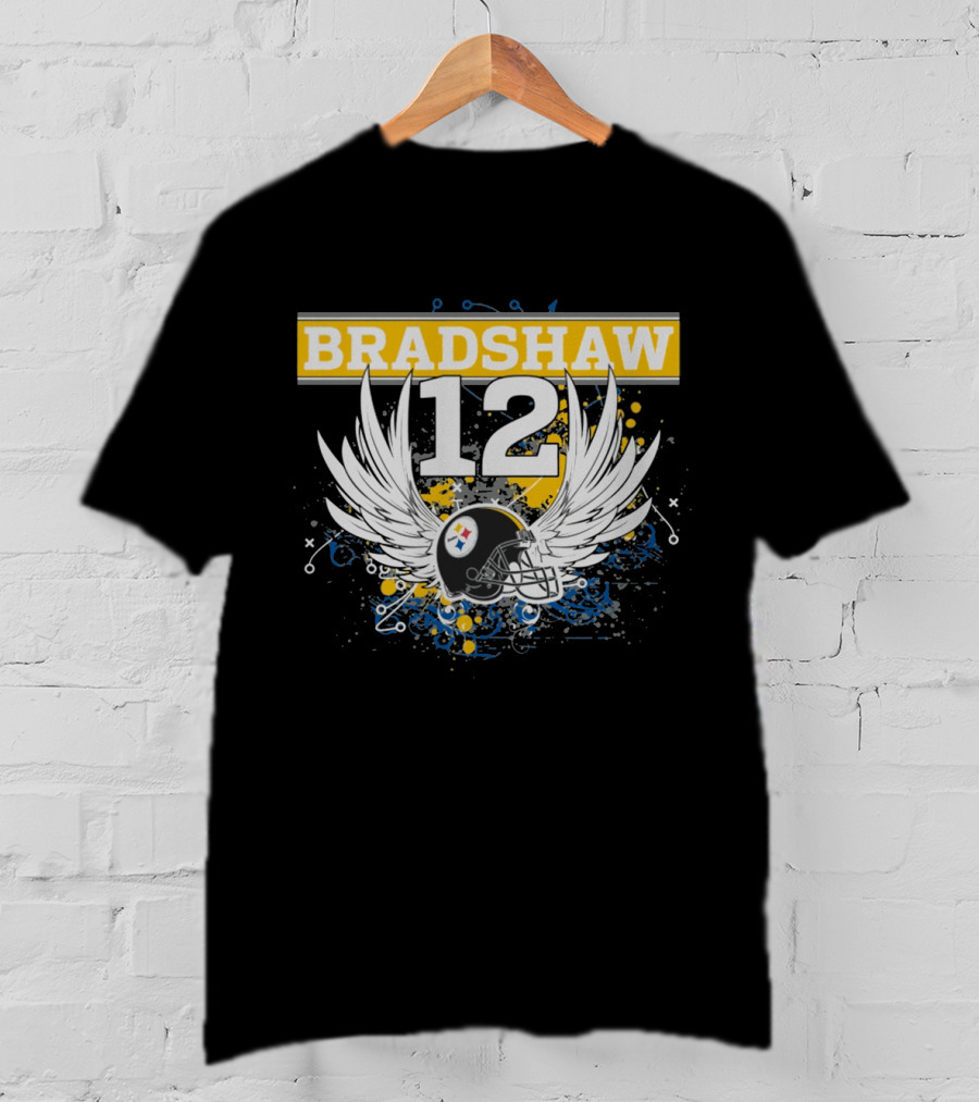 Bradshaw 12 Pittsburgh Steelers Helmet With Wings T-Shirt