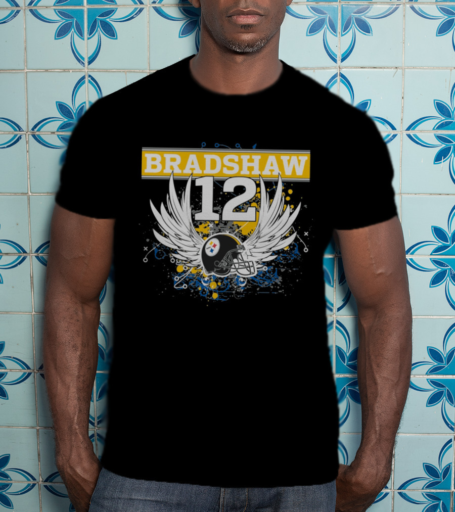 Bradshaw 12 Pittsburgh Steelers Helmet With Wings T-Shirt