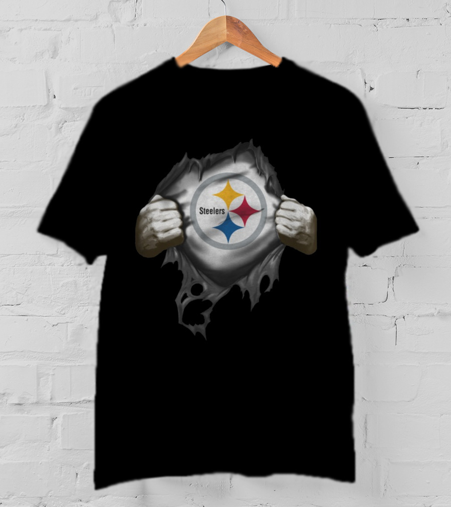 Steelers Logo Breaking Through Fabric T-Shirt