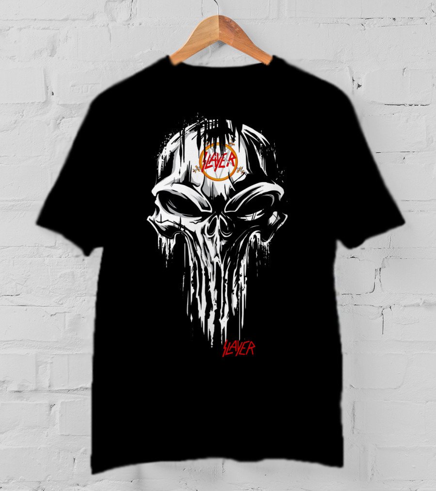 SLAYER Skull Dripping Logo With Inverted Pentagram T-Shirt