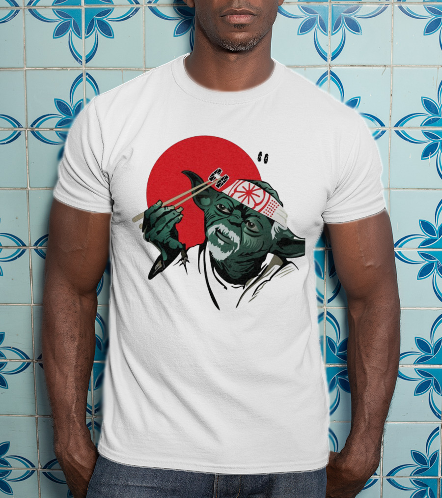 Master Yoda With Chopsticks Karate Kid Miyagi Headband Red Circle T-Shirt