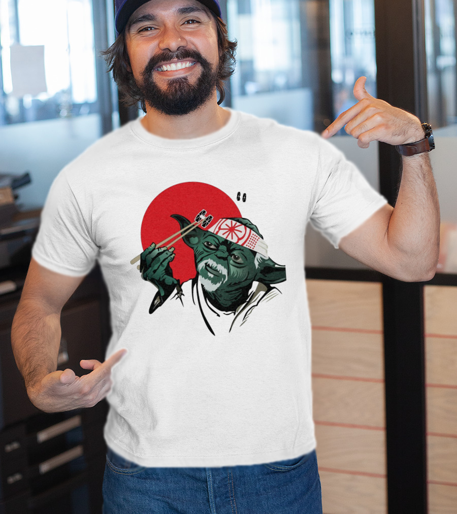 Master Yoda With Chopsticks Karate Kid Miyagi Headband Red Circle T-Shirt