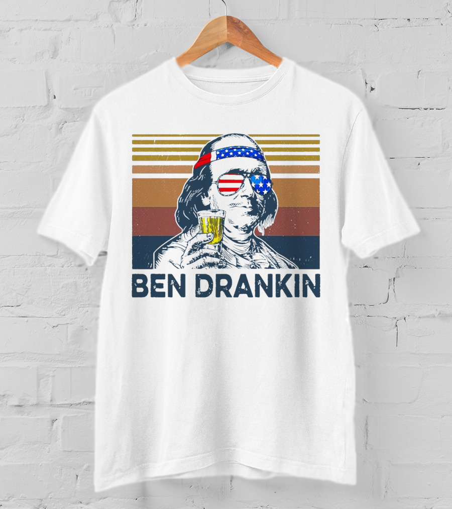 Ben Drankin Vintage Patriotic Sunglasses And Beer T-Shirt
