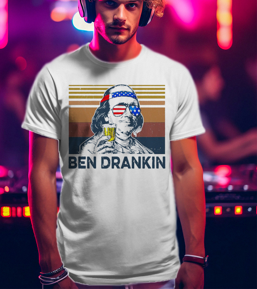 Ben Drankin Vintage Patriotic Sunglasses And Beer T-Shirt