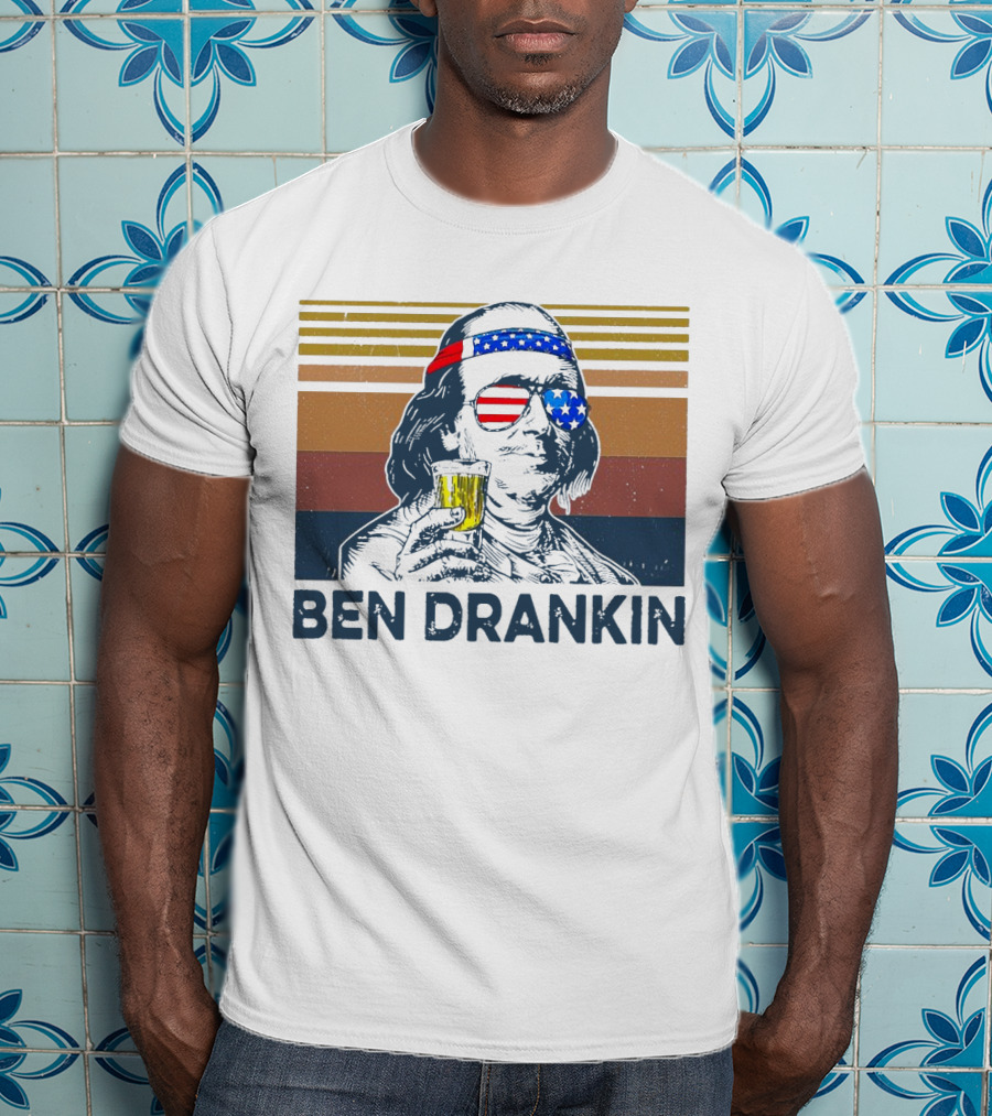 Ben Drankin Vintage Patriotic Sunglasses And Beer T-Shirt