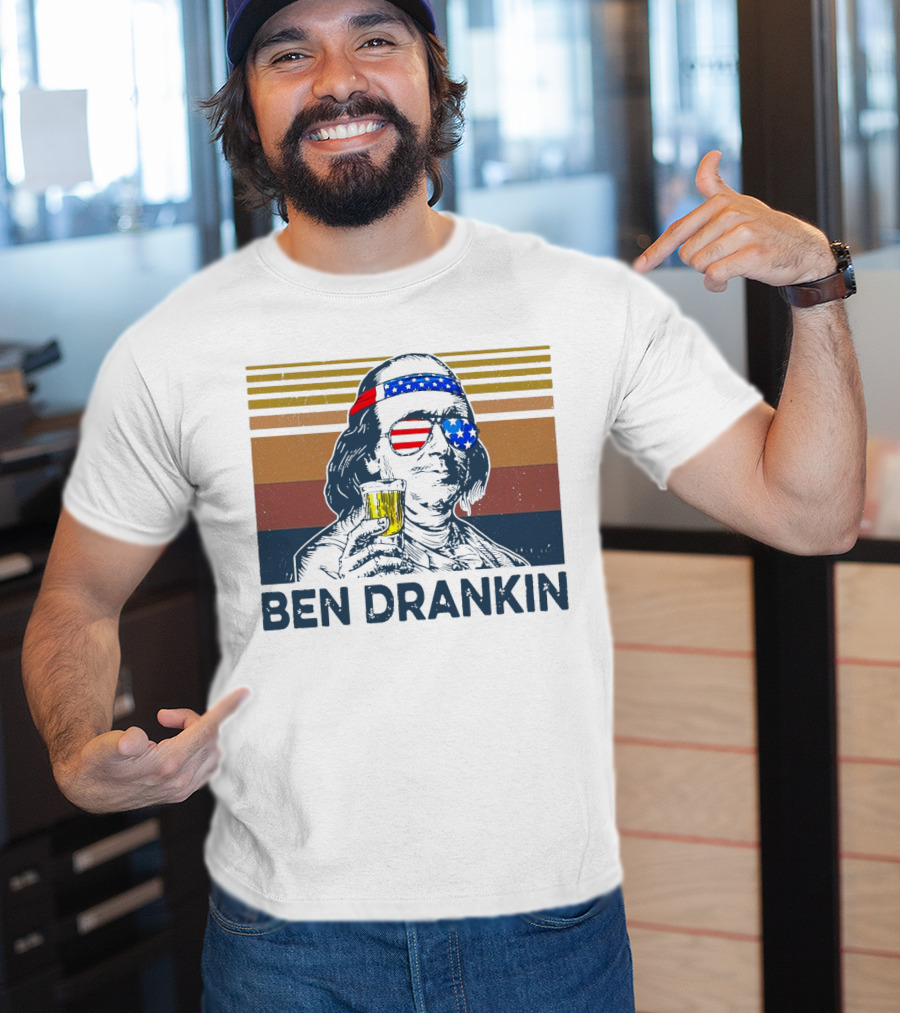 Ben Drankin Vintage Patriotic Sunglasses And Beer T-Shirt
