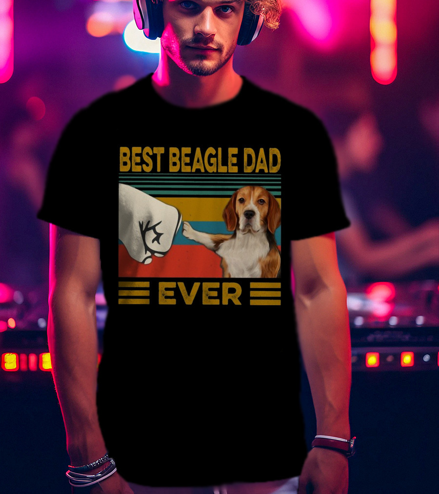 Best Beagle Dad Ever Retro Fist Bump With Beagle T-Shirt