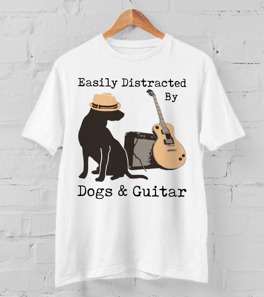 Easily Distracted By Dogs And Guitar Hat And Amplifier T-Shirt