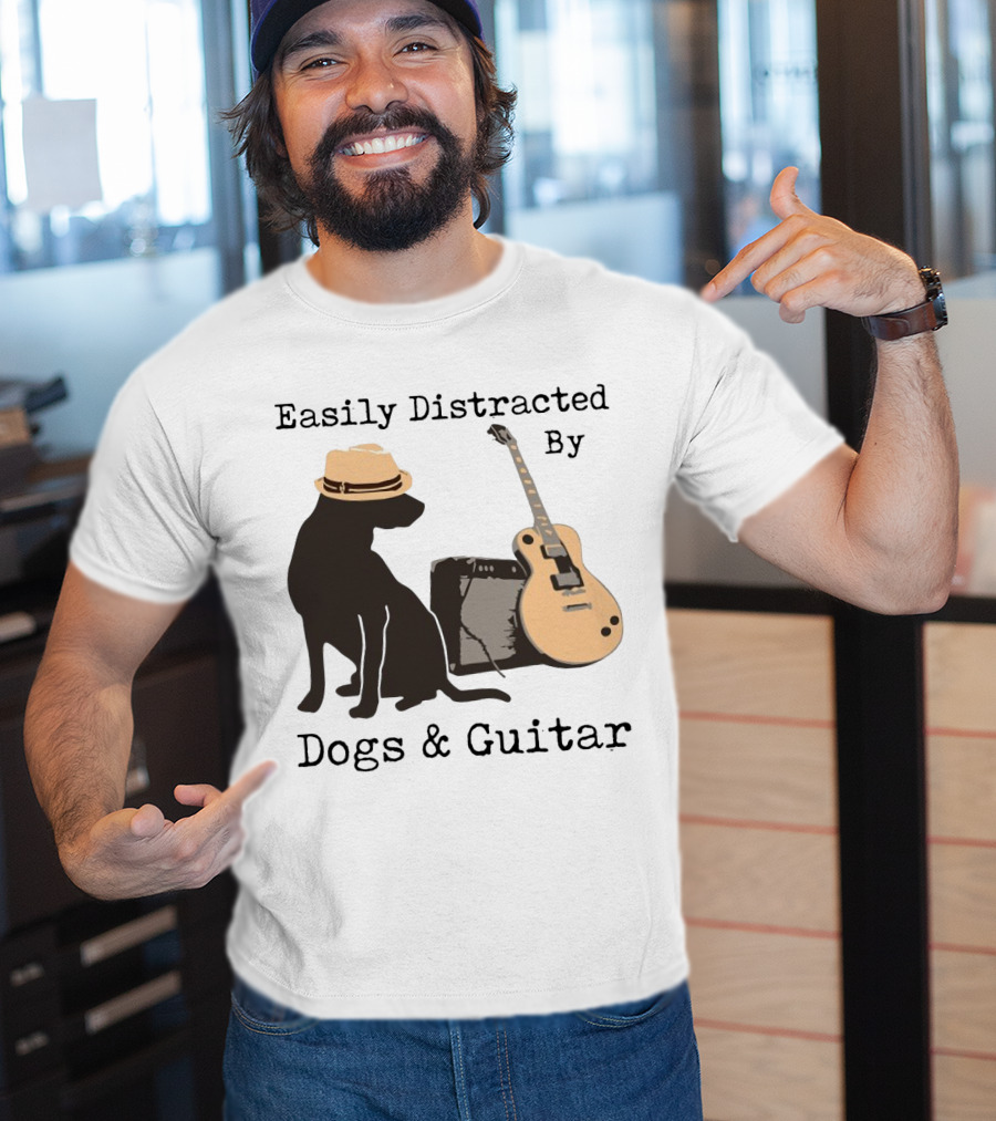 Easily Distracted By Dogs And Guitar Hat And Amplifier T-Shirt