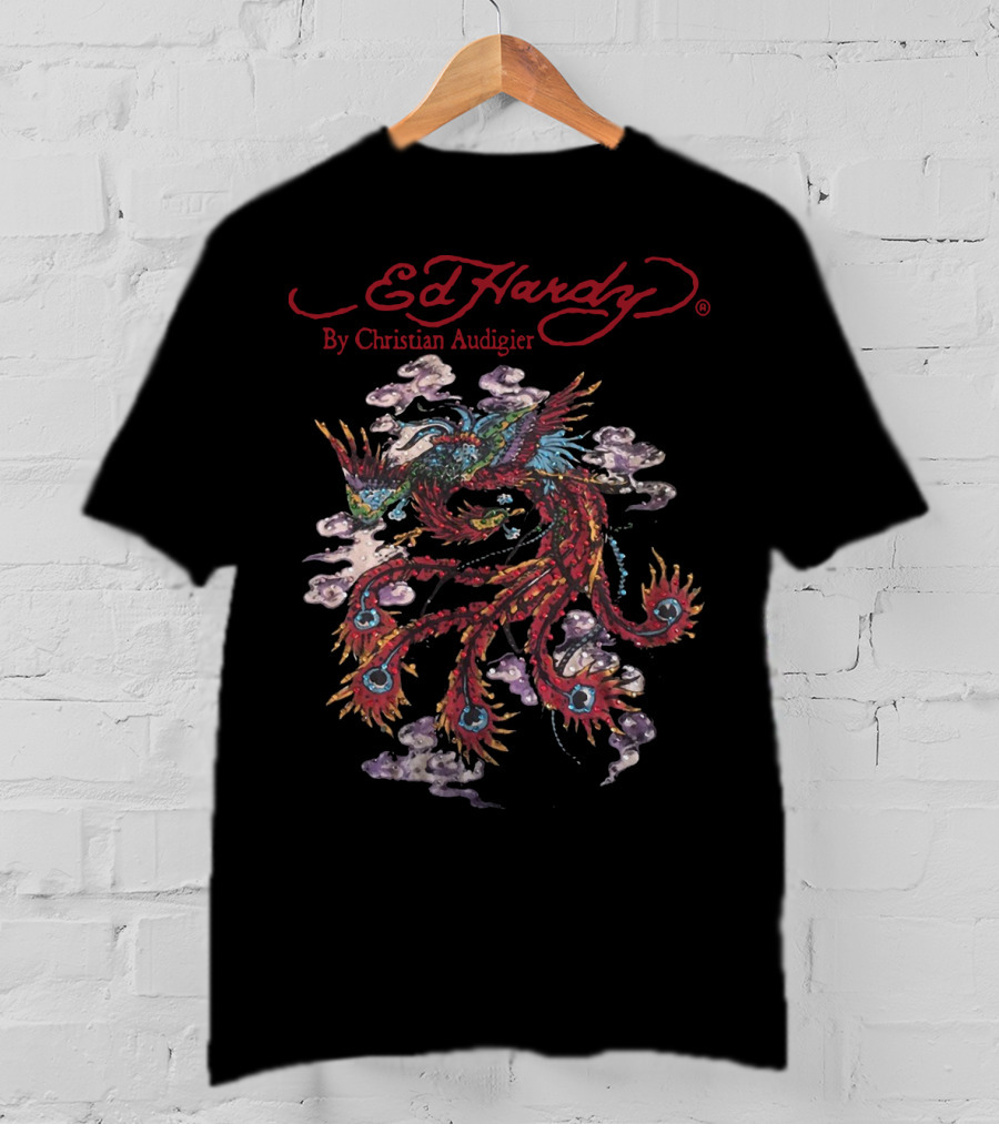 Ed Hardy By Christian Audigier Bling Rhinestone Dragon T-Shirt