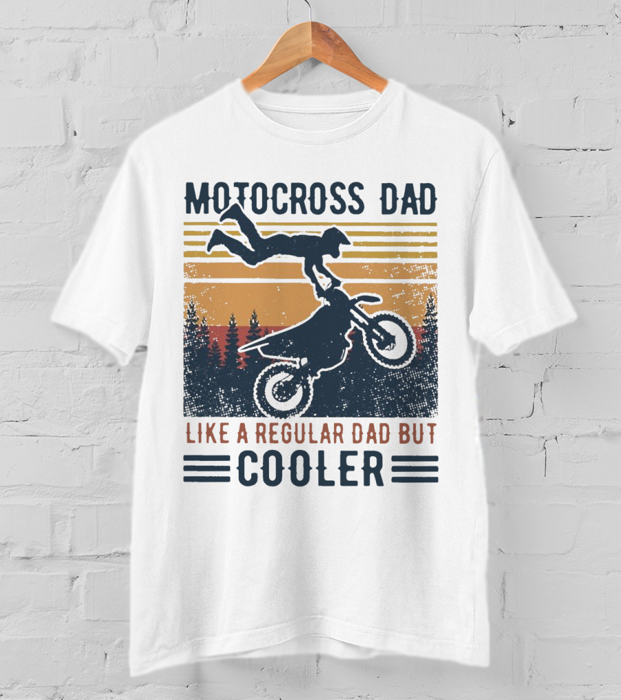 Motocross Dad Like A Regular Dad But Cooler Vintage Sunset Forest Scene T-Shirt