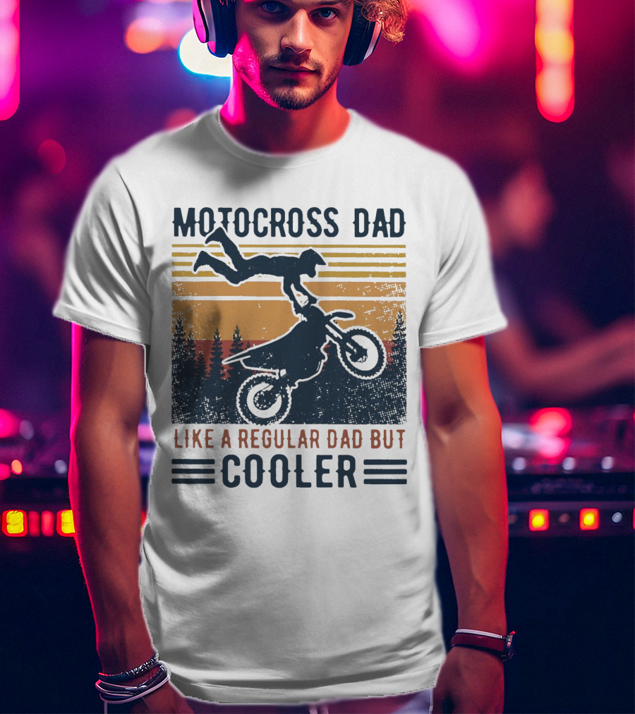 Motocross Dad Like A Regular Dad But Cooler Vintage Sunset Forest Scene T-Shirt