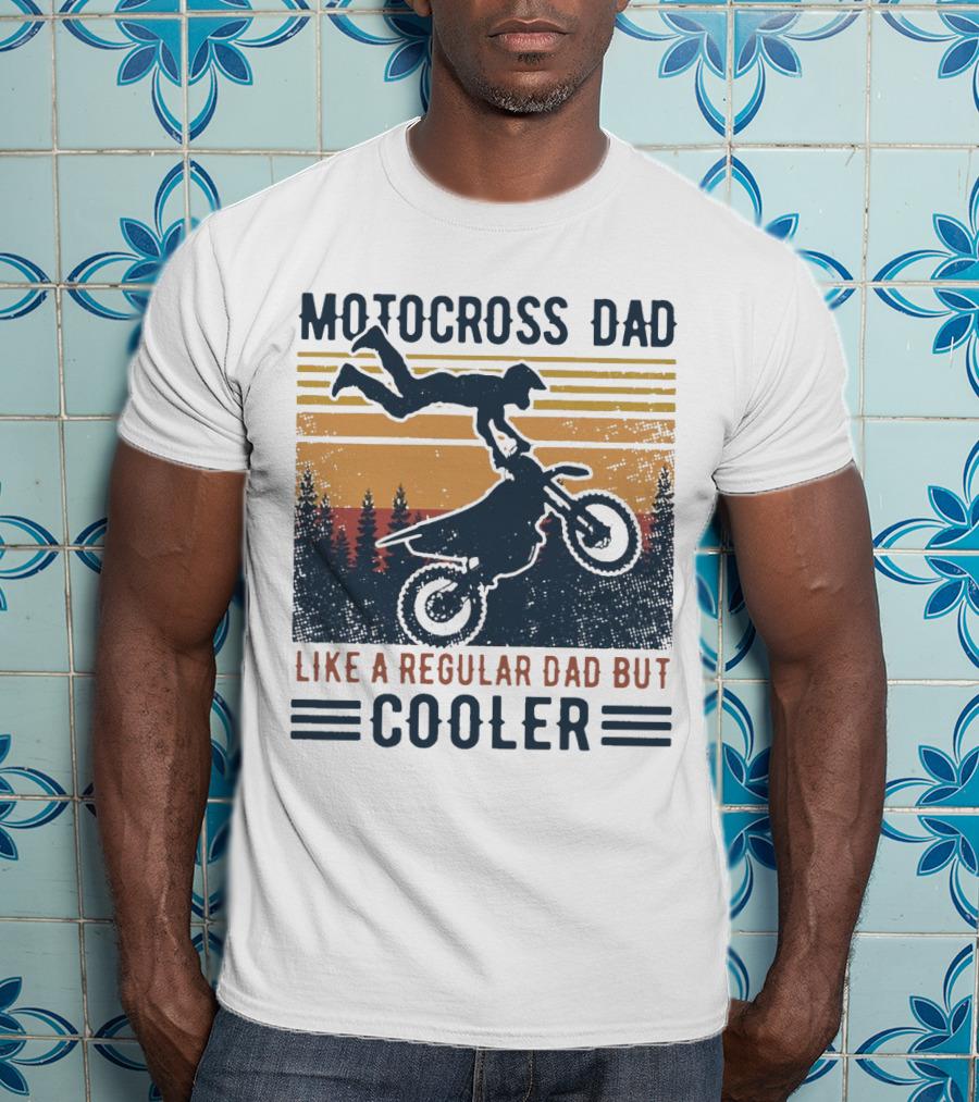 Motocross Dad Like A Regular Dad But Cooler Vintage Sunset Forest Scene T-Shirt