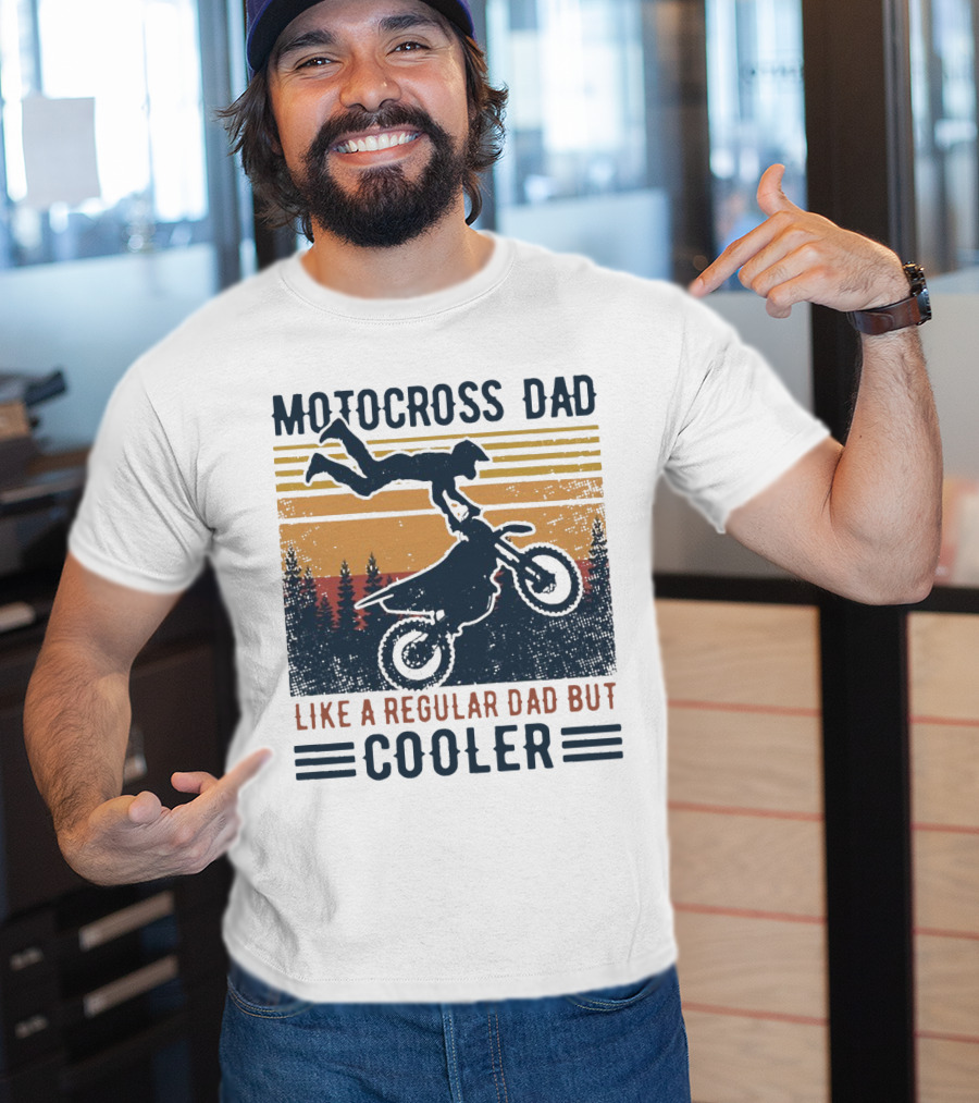 Motocross Dad Like A Regular Dad But Cooler Vintage Sunset Forest Scene T-Shirt