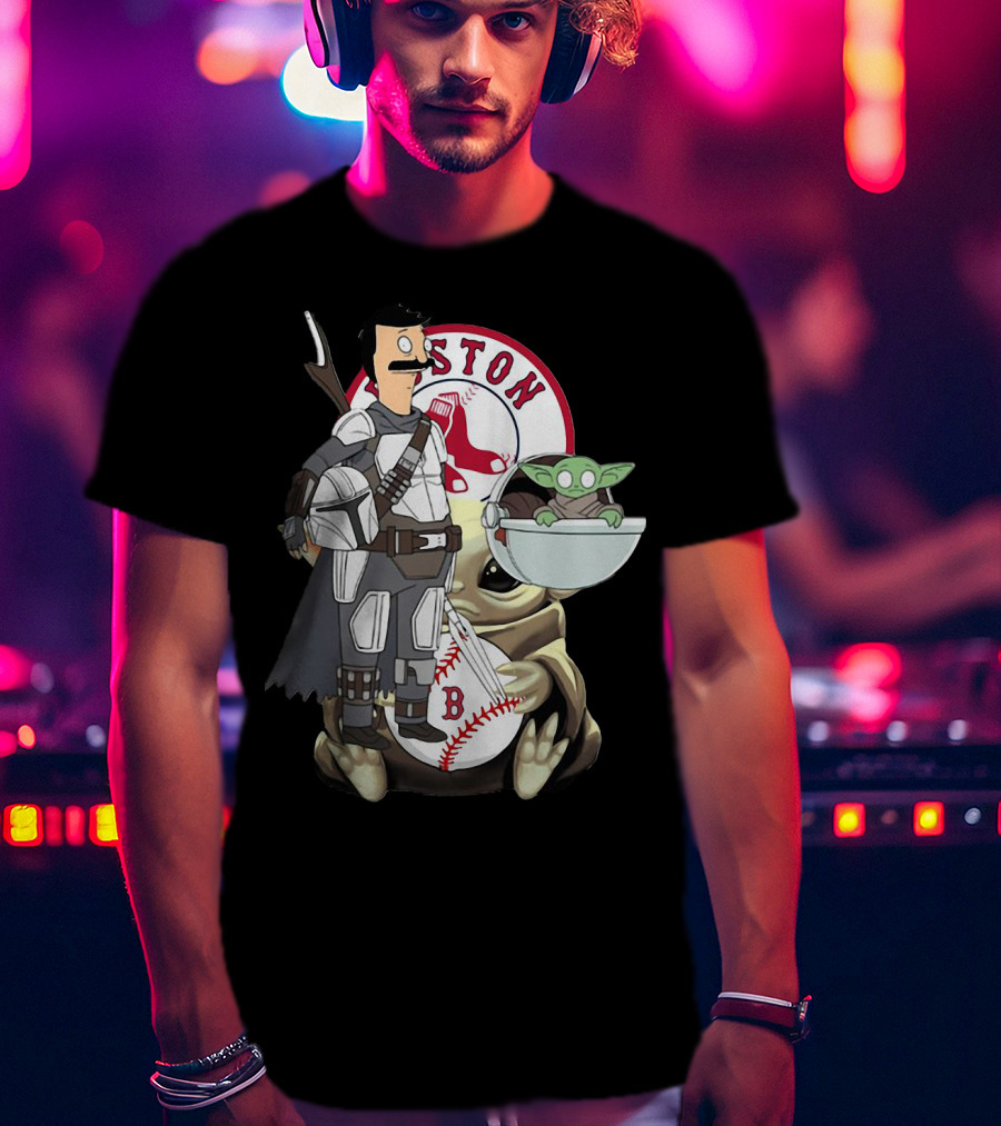 Bob's Burgers Mandalorian And Baby Yoda Boston Red Sox Crossover T-Shirt