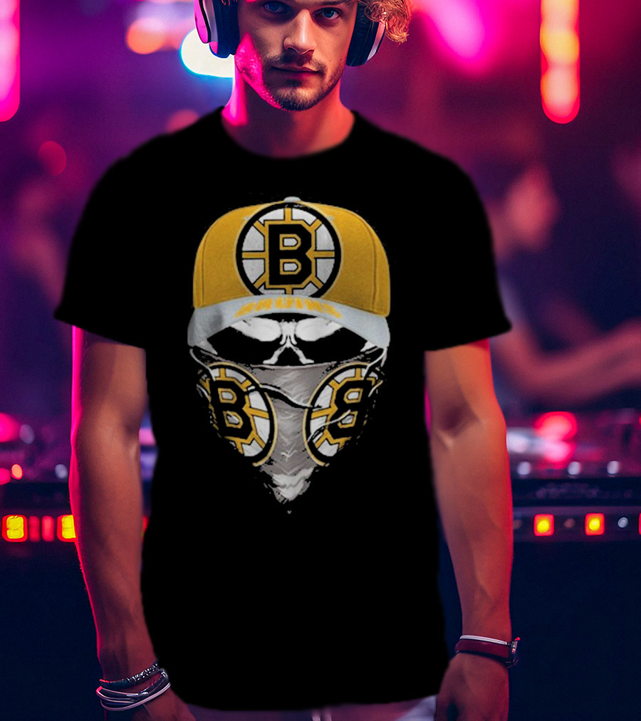 Boston Bruins Skull Mask And Hat T-Shirt