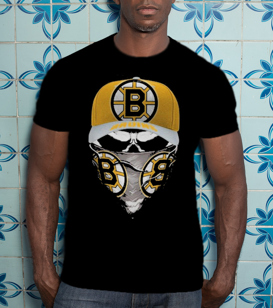Boston Bruins Skull Mask And Hat T-Shirt