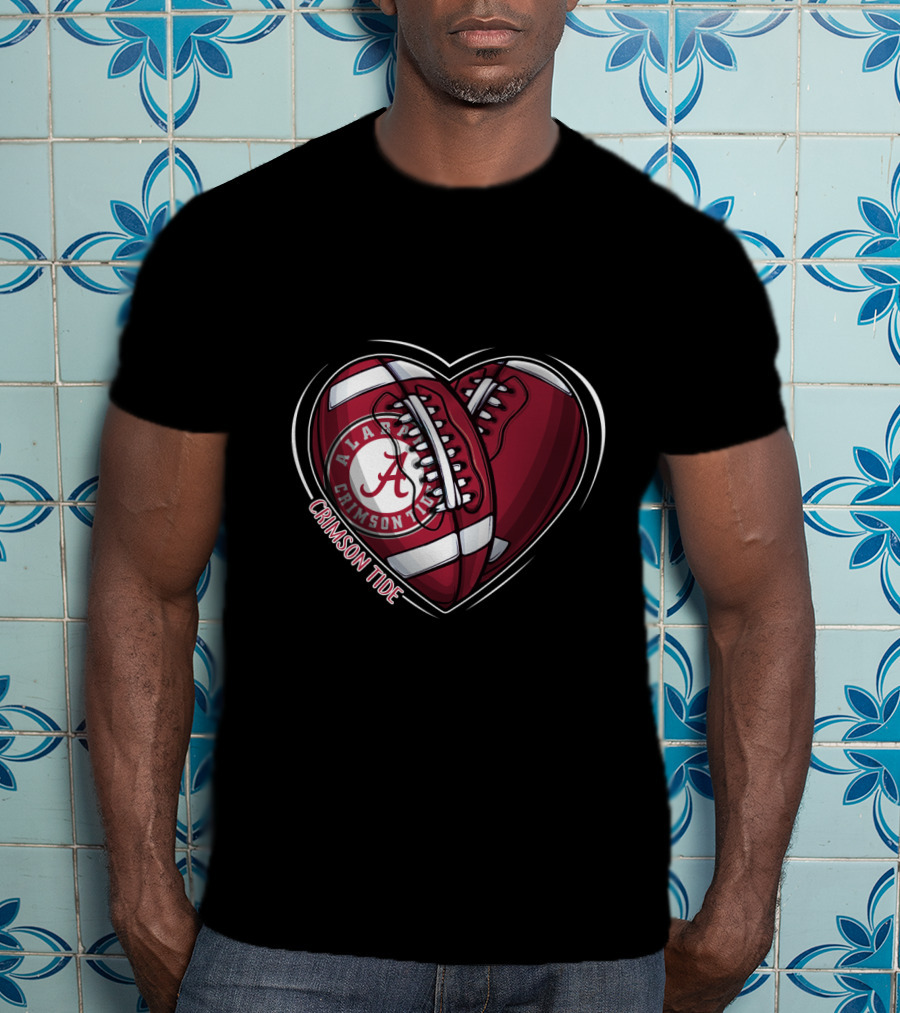 Ncaa Alabama Crimson Tide Heart Football Sneakers T-Shirt