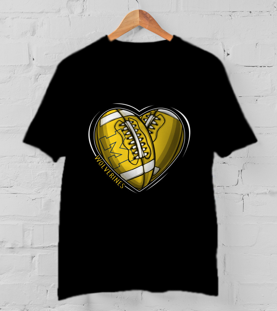 Michigan Wolverines Heart-Shaped Football T-Shirt