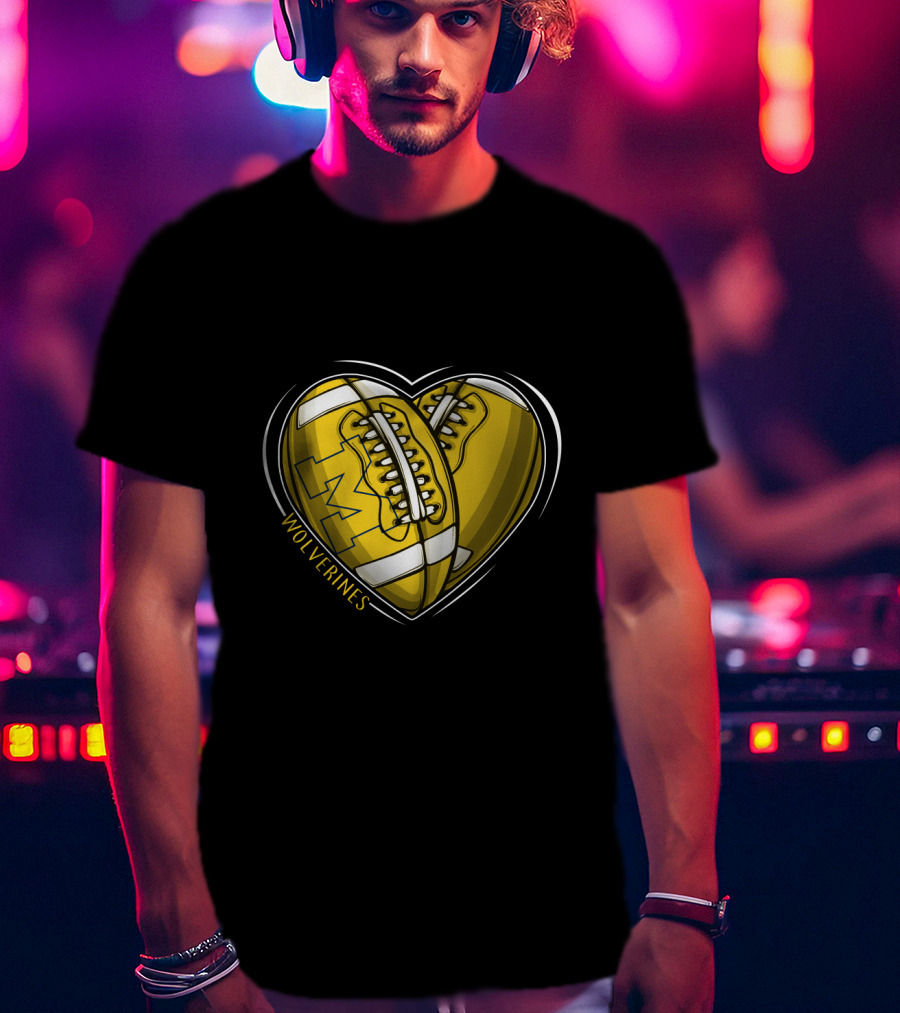 Michigan Wolverines Heart-Shaped Football T-Shirt