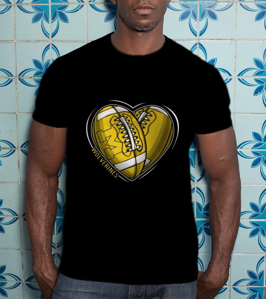 Michigan Wolverines Heart-Shaped Football T-Shirt