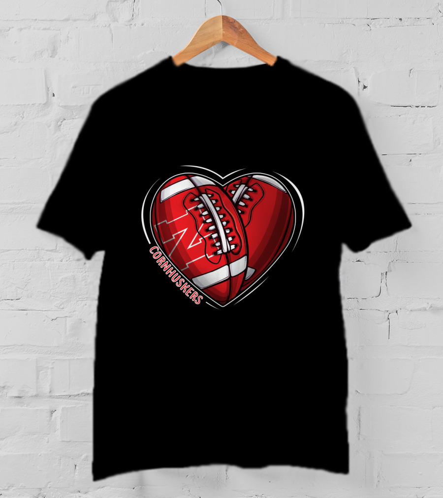 DH 90 NCAA Nebraska Cornhuskers Football Heart T-Shirt