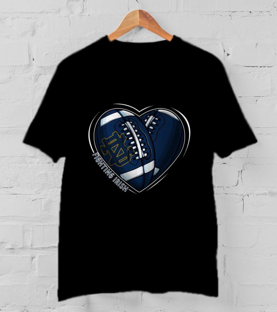 DH 90 NCAA Notre Dame Fighting Irish Heart Football T-Shirt