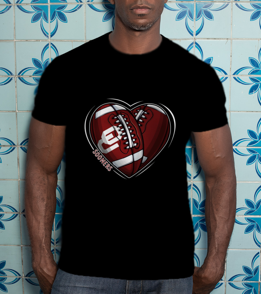 DH 90 NCAA Oklahoma Sooners Heart Football T-Shirt