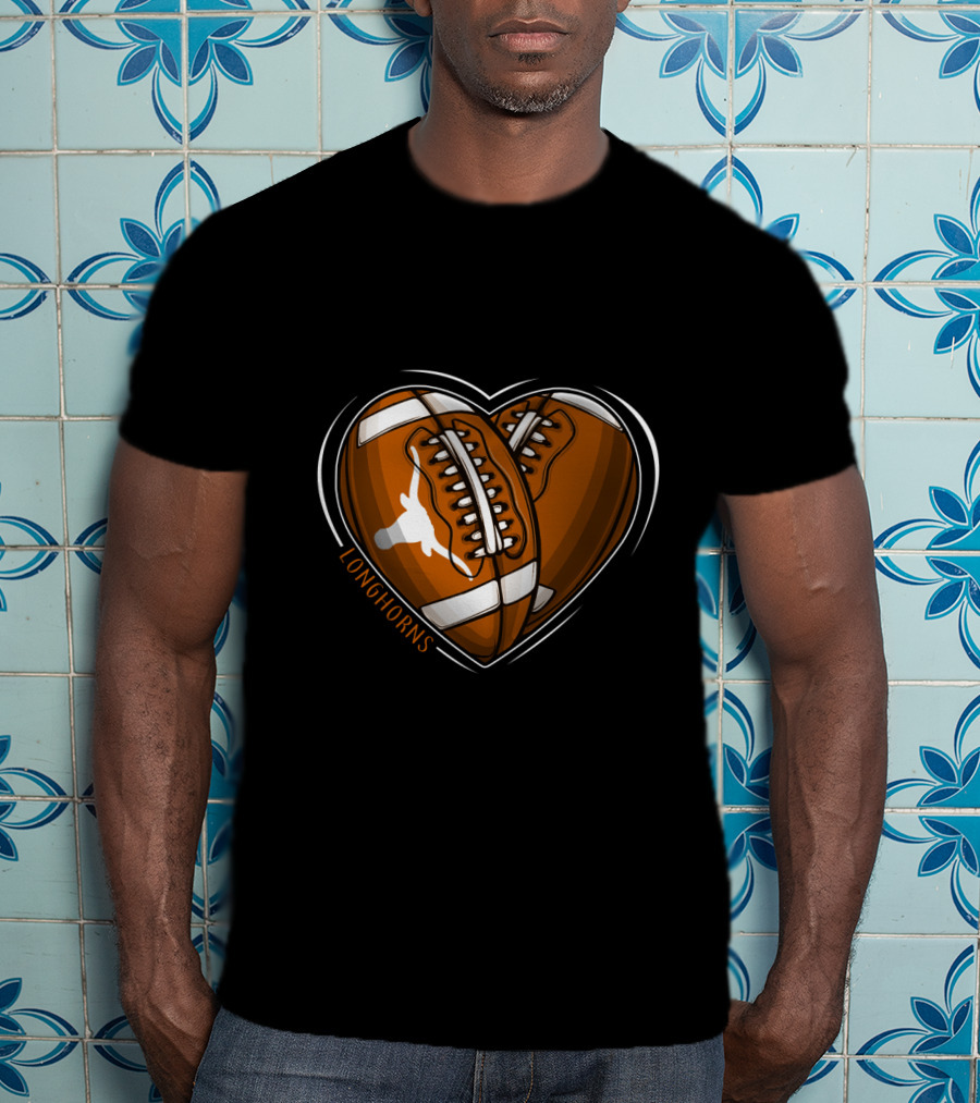 Longhorns Heart-Shaped Football Design Texas Longhorns NCAA T-Shirt