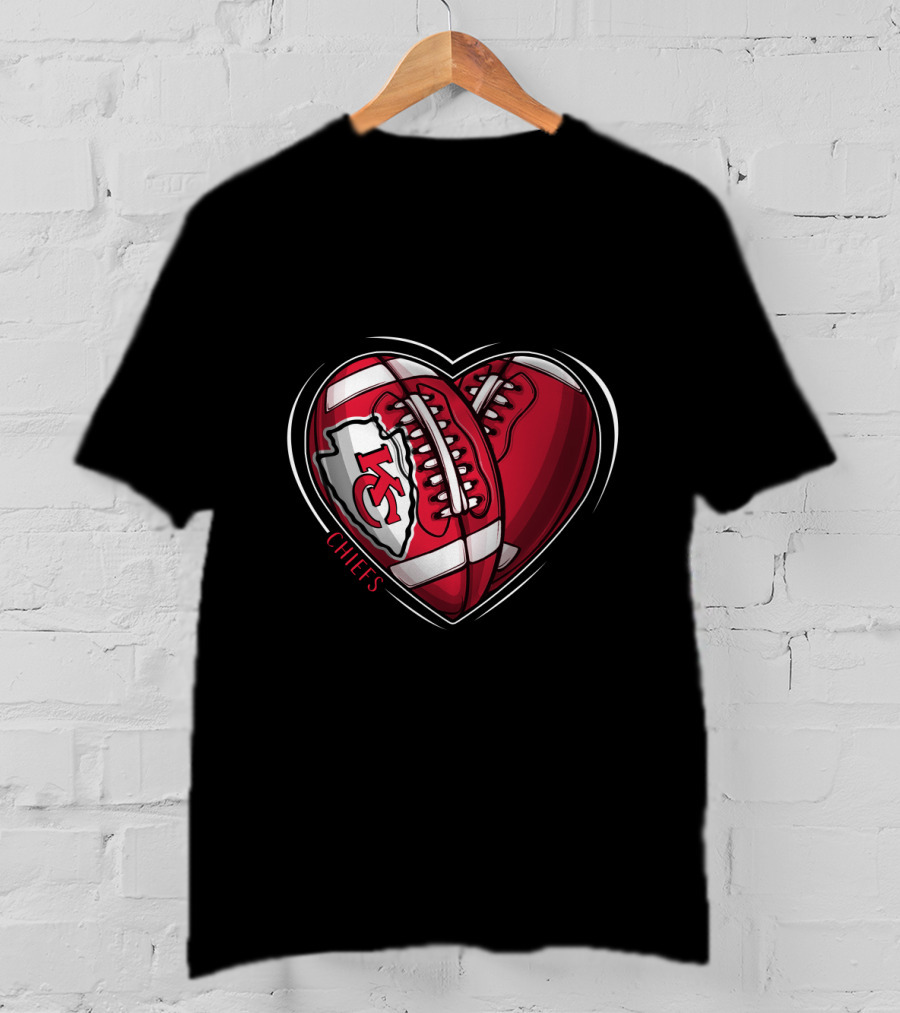 DH 90 NFL Heart-Shaped Kansas City Chiefs Football Chiefs T-Shirt