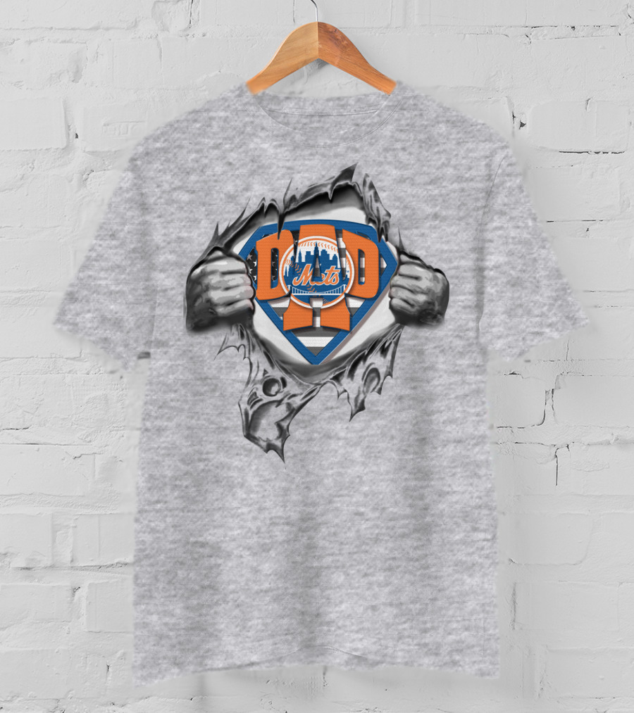 SUPERDAD METS Dad Shield Logo Superman Style NYC Baseball T-Shirt