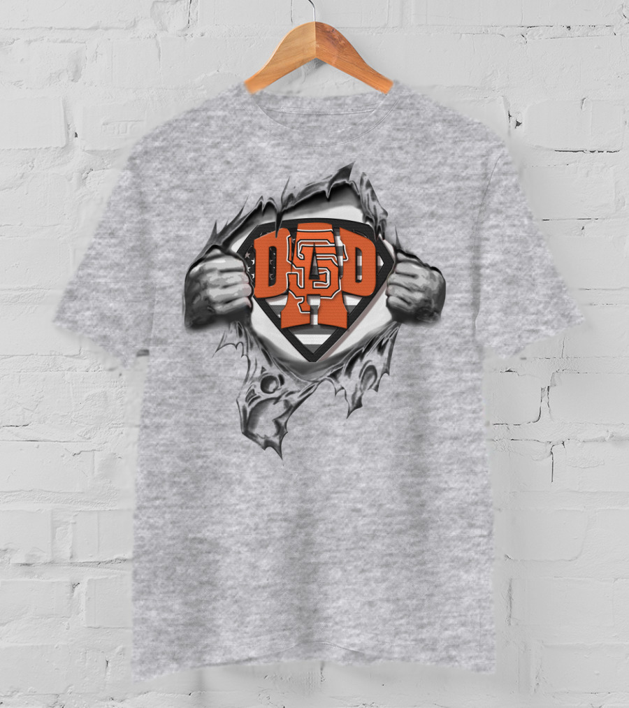 SUPERDAD SF Giants Emblem With Hands Ripping Gray T-Shirt