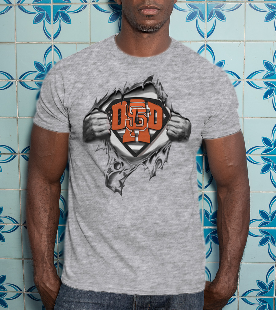 SUPERDAD SF Giants Emblem With Hands Ripping Gray T-Shirt