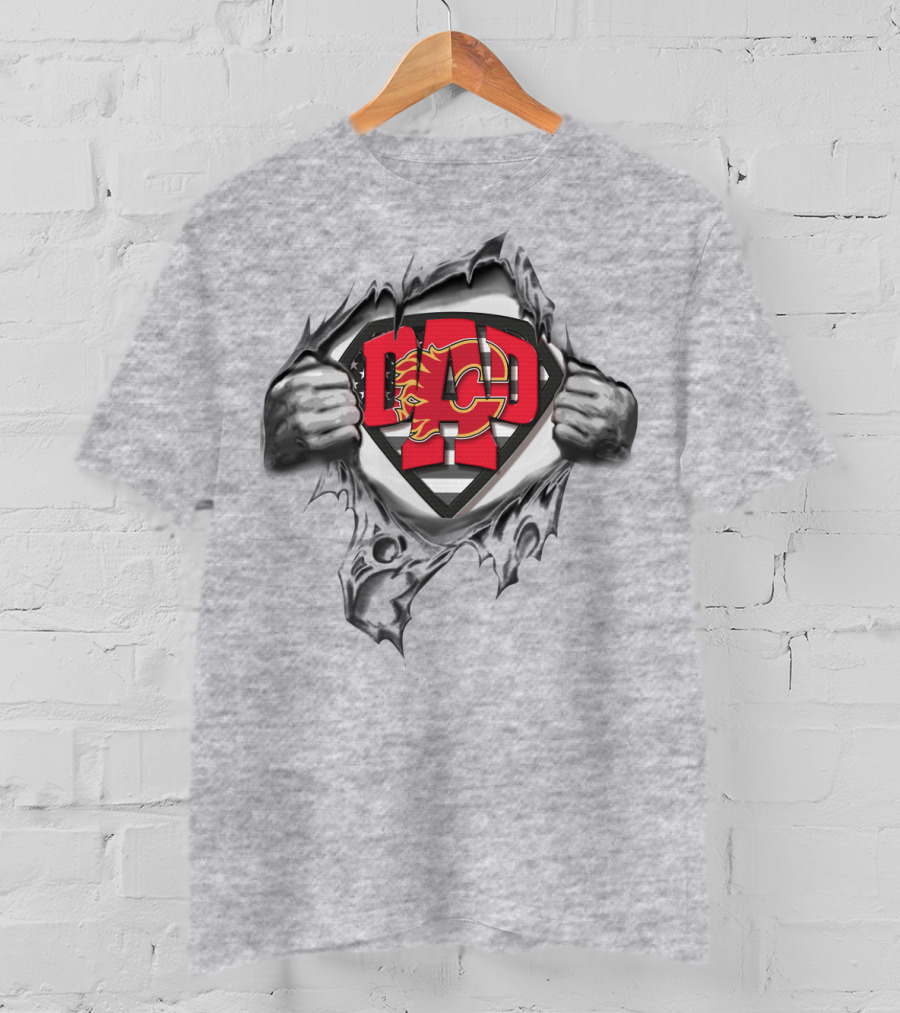 SUPERDAD Calgary Flames Logo With Superman Symbol Torn Effect T-Shirt