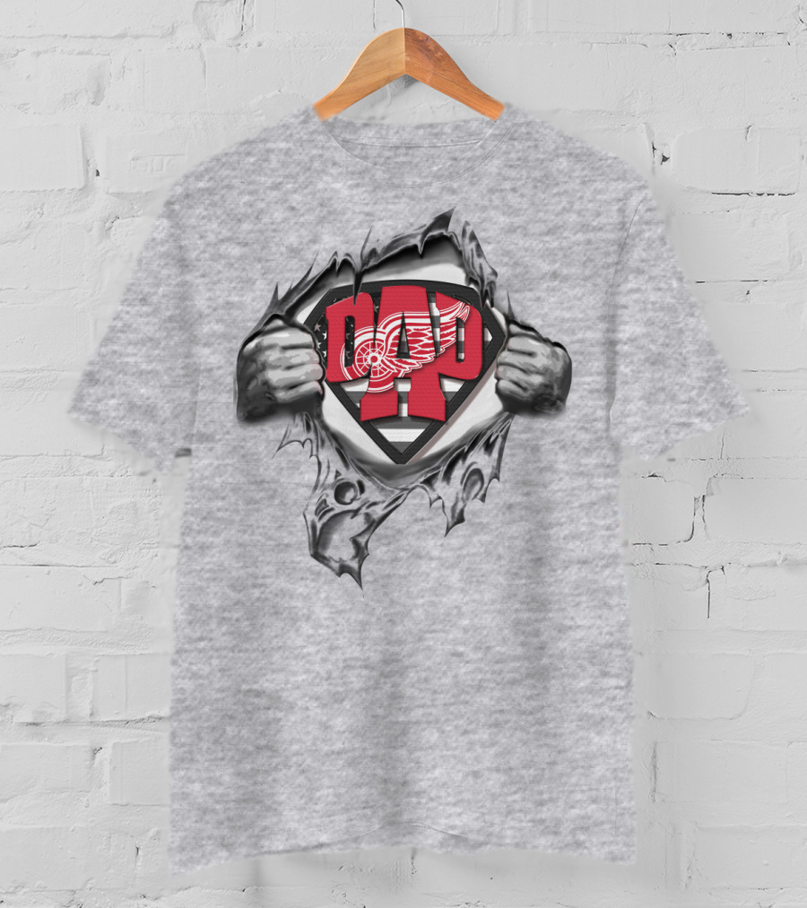 SUPERDAD Detroit Red Wings Logo Inside Superhero Shield T-Shirt