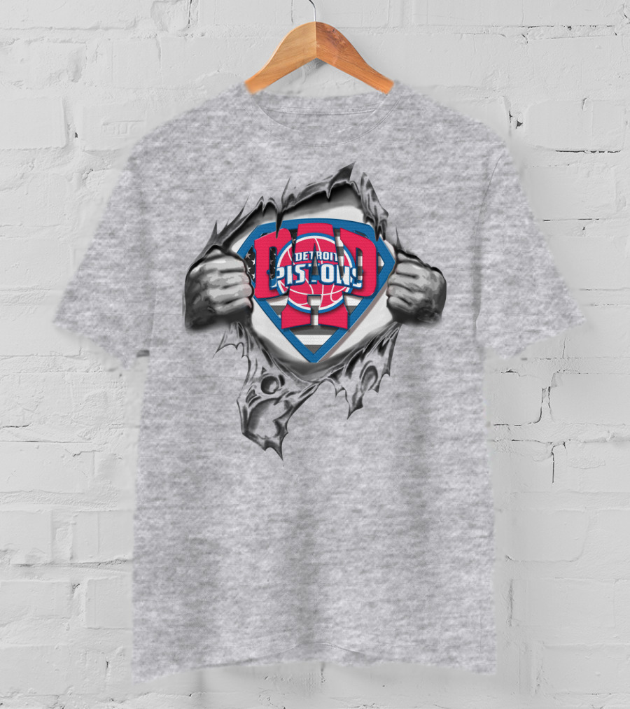 Detroit Pistons Superdad Logo Basketball Hero Ripped T-Shirt