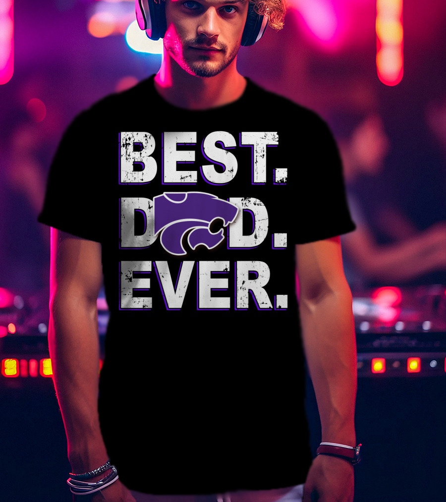 Best Dad Ever Kansas State Wildcats Logo Purple Letters T-Shirt
