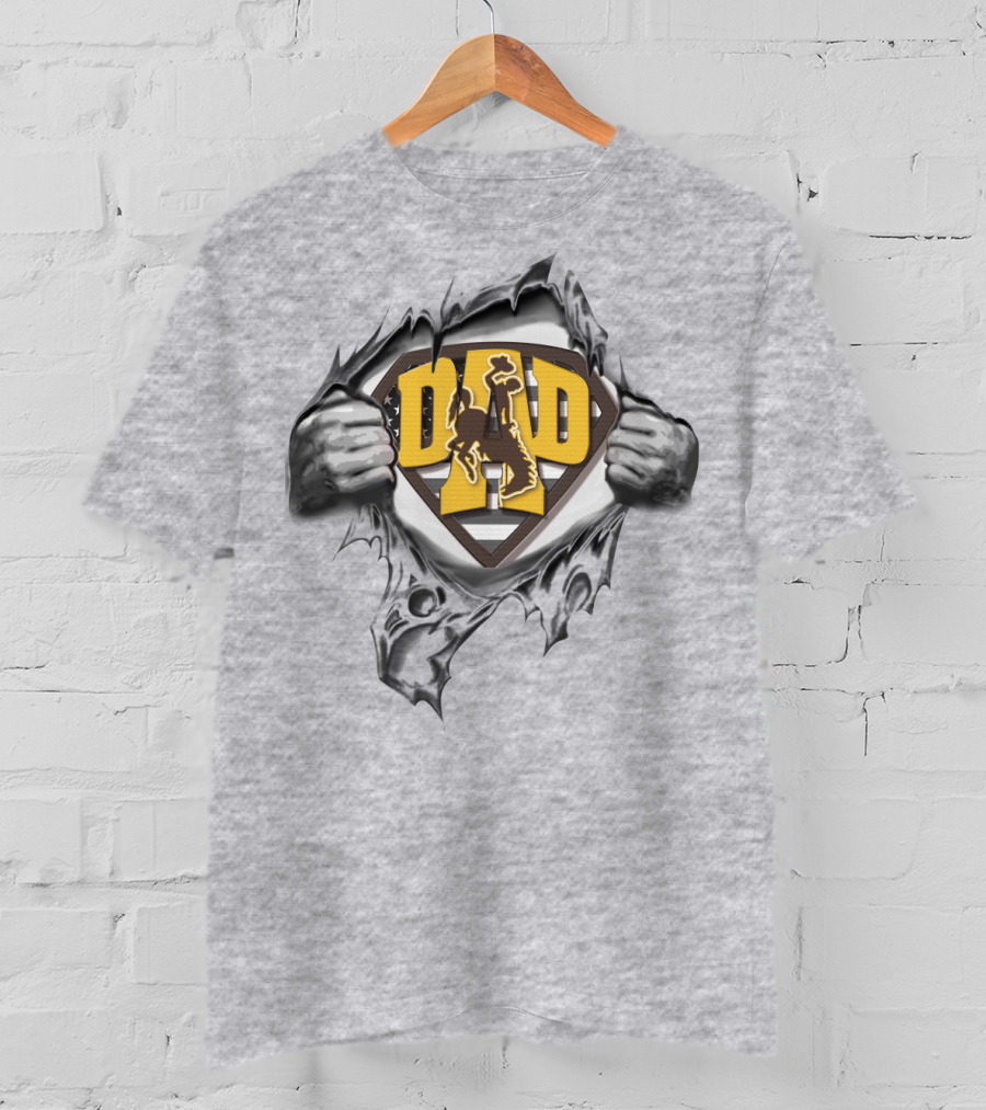 Superdad Wyoming Cowboys Logo With Superhero Shield T-Shirt